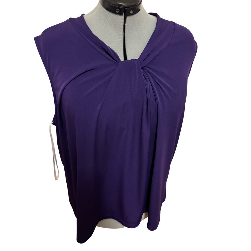 Calvin Klein Elegant Purple Sleeveless Draped Neck Lightweight Shirt Work 2x